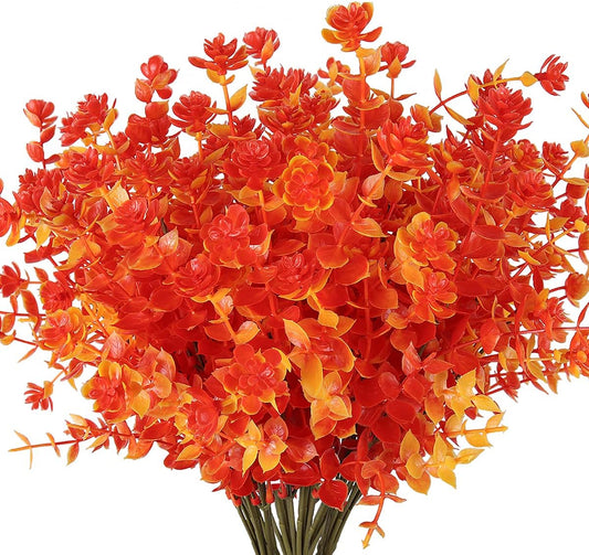 RECUTMS 8 Bundles Artificial Fall Flowers No Fade Faux Autumn Plants, Fake Indoor Outdoor Greenery for Thanksgiving Christmas Wedding Party Home Garden Fireplace Décor (Golden)