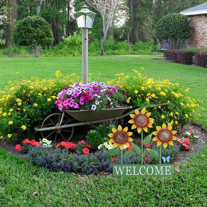 hogardeck Garden Decor for Outside, Metal Sunflower Butterfly Decorative Garden Stakes for Spring Decor, Yard Art Welcome Sign for Outdoor Lawn Porch Pathway Backyard Patio Decorations