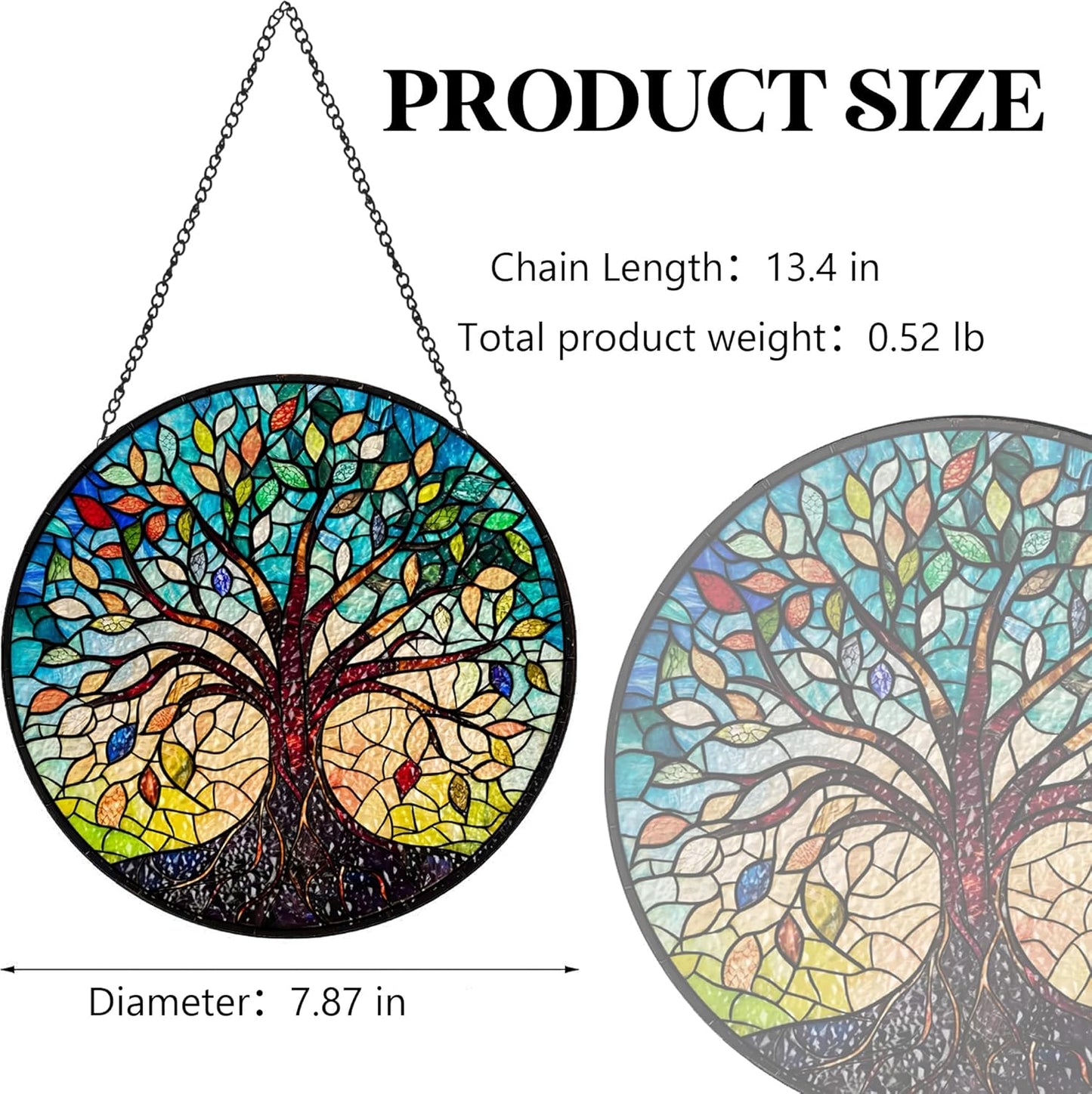 Tree of Life Stained Glass Sun Catcher - Handcrafted 7.87 Inch, Blue Sun Catcher Decoration, Stained Glass Window Hanging, Outdoor Garden Decor Gift, Gift for Friends, Family, Coworkers, Classmates