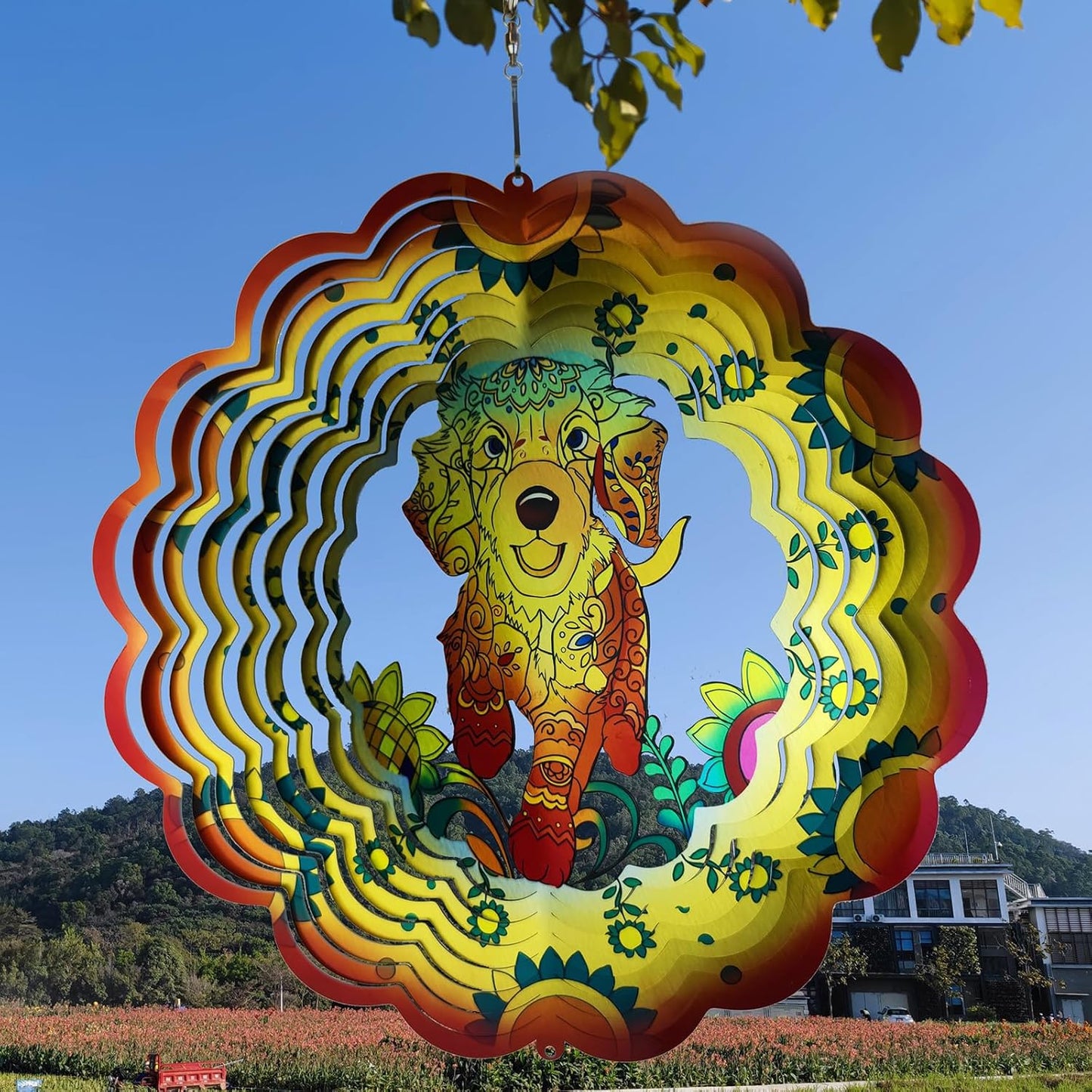 DJUAN Dog Stainless Steel Wind Spinners- Dog Memorial Gifts for Women Mom Grandma Wife, Pet Memorial Wind Spinner for Outdoor Garden Decor,12 inch Hanging Wind Spinner for Dog Lovers Gifts