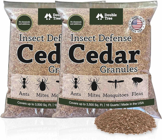 Double Tree Home and Garden Cedar Granules | Repels Fleas, Ticks, Ants, and Mosquitos | Rich Cedar Scent | Non Toxic | Pet Safe | 2 Bags (32 Quarts)