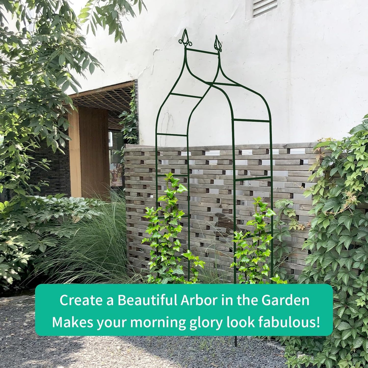 Garden Arch Trellis 8.4 Ft High x 4.6 Ft Wide, Dark Green Iron Arbor, Courtyard Arbor Trellis for Various Climbing Plants Rose, Outdoor Archway Wedding Ceremony Party