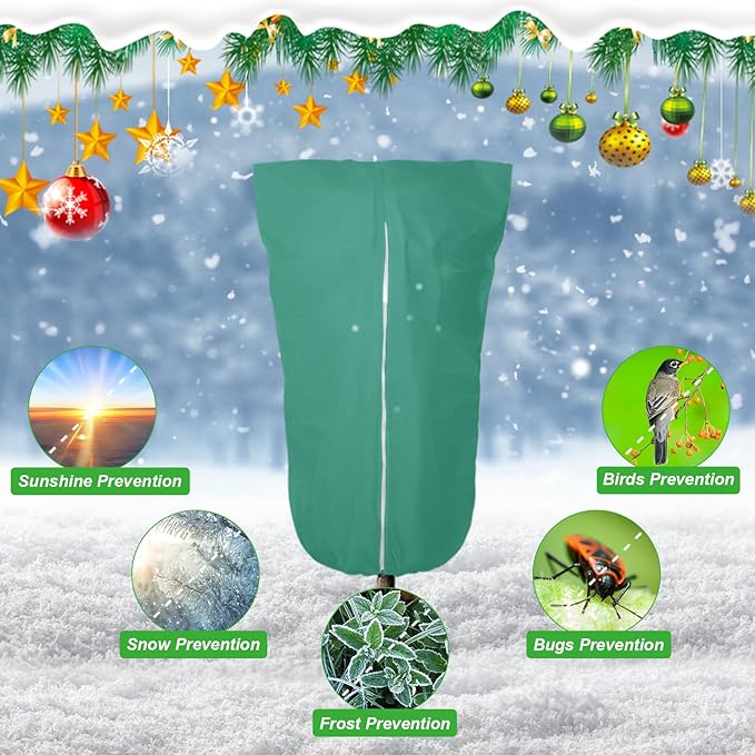 2 Pack 72"x47" Winter Plant Cover Freeze Protection, 3 oz/yd² Shrub Cover with Zipper Drawstring, Frost Cloth Blankets for Fruit Tree Potted Plants Garden Cold Weather Protector