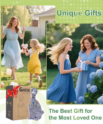 Porch Goose Statues for Garden Decor: Outdoor Sculpture for Lawn Patio Yard Balcony Ornaments - Gifts for Mother Grandma Women(Gray)