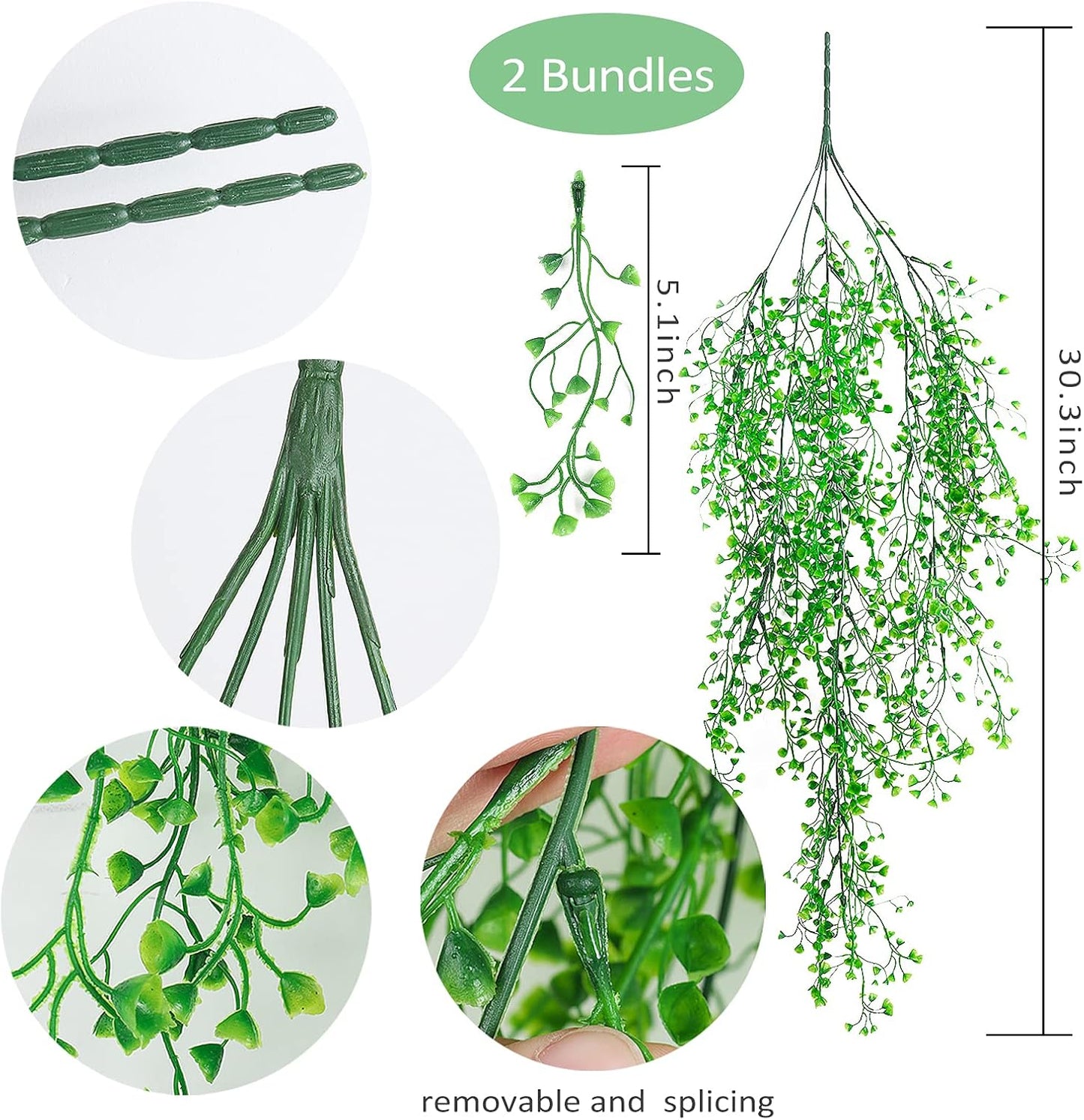 RECUTMS 4Pcs Artificial Hanging Plants Faux Hanging Greenery Ivy Decor Artificial Hanging Vines Plastic Plants for Indoor Outdoor Wall Home Garden Wedding Party Decor(Green 4P)