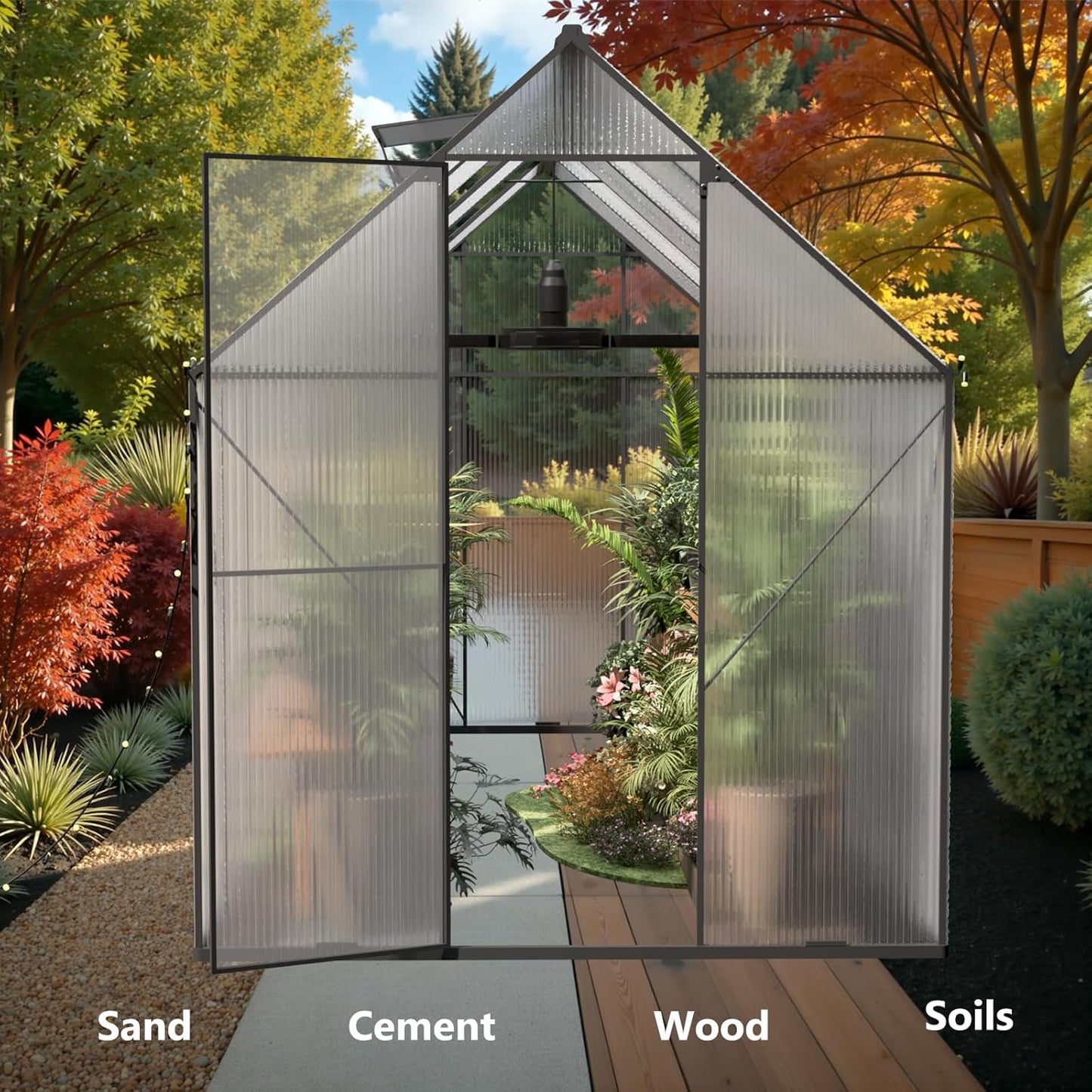 6X12 FT Greenhouses for Outdoors, Heavy Duty Polycarbonate Greenhouse, Large Walk-in Greenhouse with Roof Vent, Aluminum Hot House for Garden,Backyard