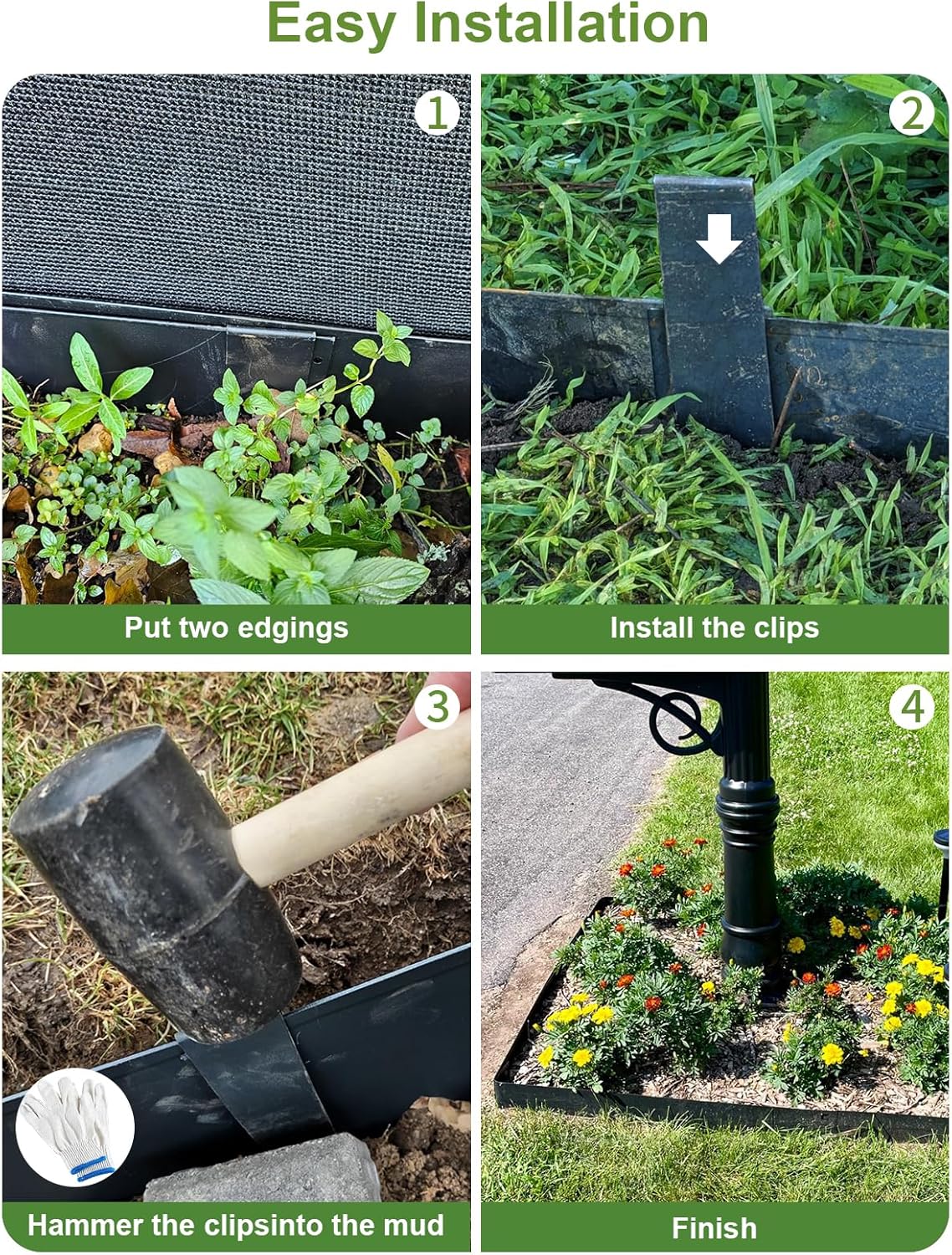 Landscape Edging Border, 40" L x 4" H 6Pack 20FT Total Black Galvanized Steel Garden Edging with Spikes, Sturdy Elegant Metal Lawn Broder for Flower Beds, Pathways, Paver Edges and Yard