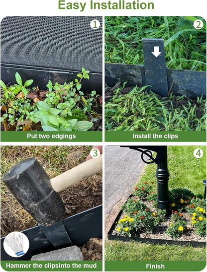 Landscape Edging Border, 40" L x 4" H 6Pack 20FT Total Black Galvanized Steel Garden Edging with Spikes, Sturdy Elegant Metal Lawn Broder for Flower Beds, Pathways, Paver Edges and Yard