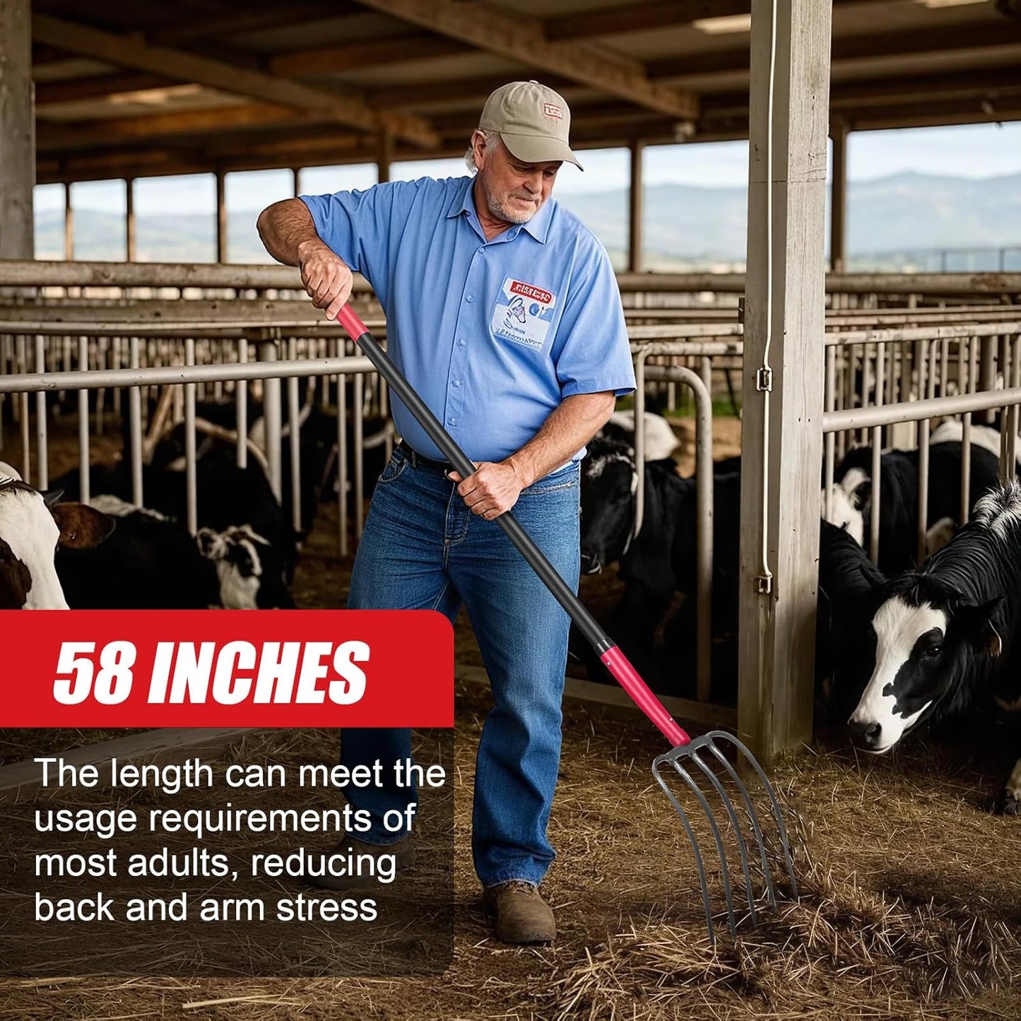 5-Tine Pitch Fork Garden Forks Heavy Duty Manure Fork Pitchfork with Long Fiberglass Handle for Garden Farm Yardwork,58 inches