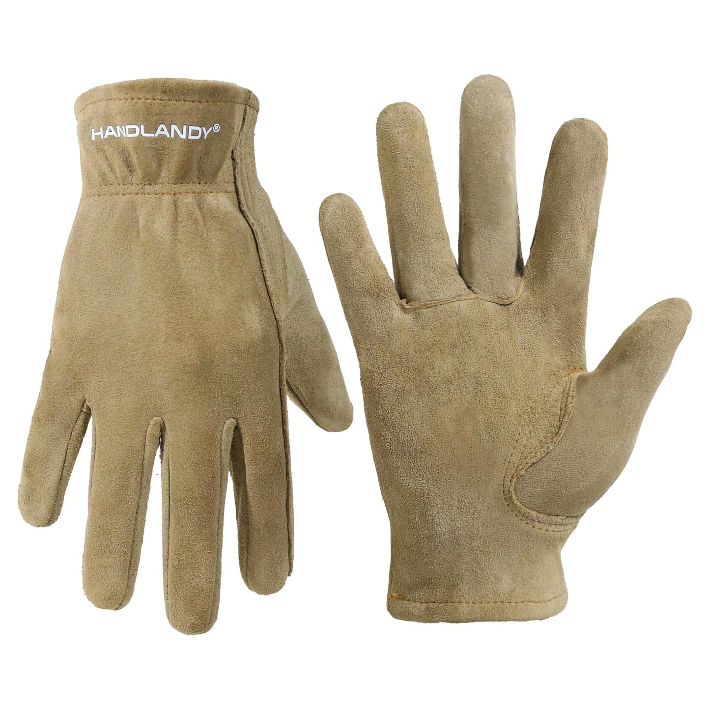 HANDLANDY Kids Genuine Leather Work Gloves for ages 3-11, Children Gardening Gloves for Boys, Girls (Small (for age2-4), Khaki)