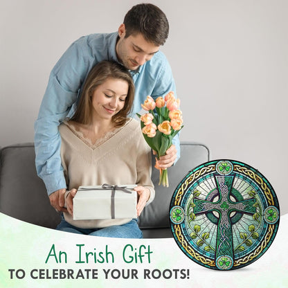 FLAGWIX Christmas Irish Gifts for Women Men - 100% Stained Glass Hanging Suncatcher 8 in - Birthday Christmas Irish Decorations for Family Friends, Celtic Cross Home Decor, St Patricks Day Decorations