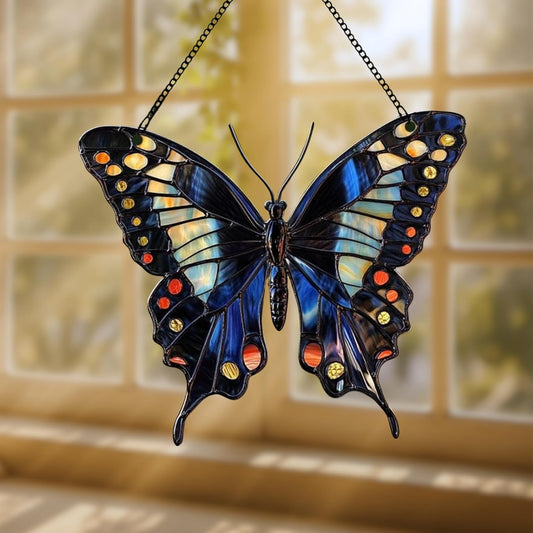 Midnight Butterfly Acrylic Suncatcher Stained Glass Effect Window Car Hanging Christmas Ornament