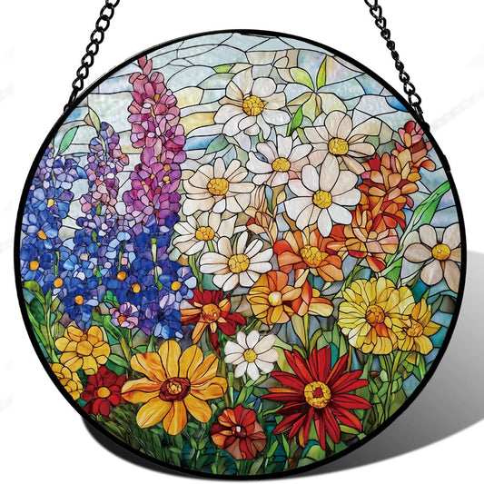 Colorful Wildflowers Suncatcher -7.9 in Stained Glass Window Hanging Sun Catcher Garden Decor