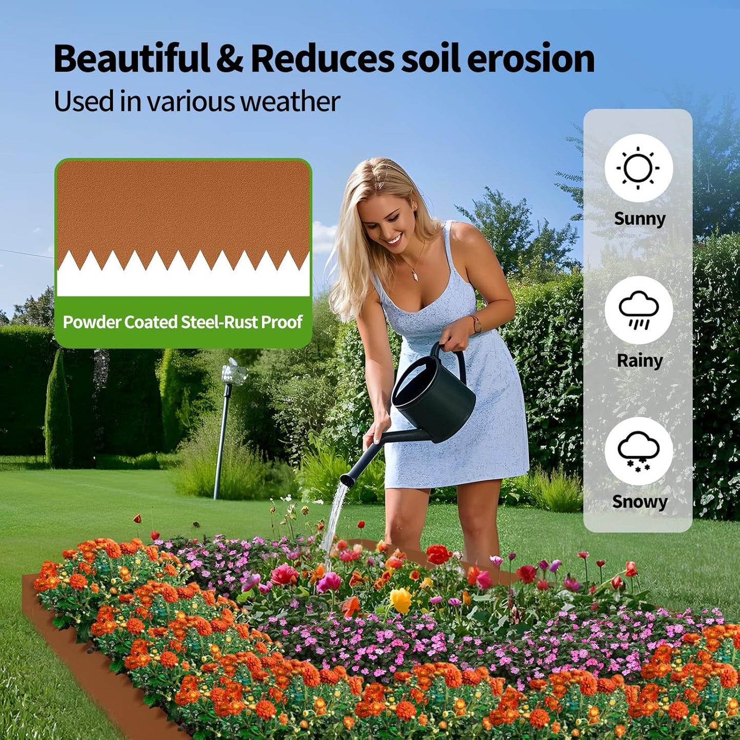Metal Landscape Edging Galvanized Steel Landscape Edging 40" L x 8" H with Black Powder Coating, Hammer-in Metal Border Separator Strips with 6 Clips Edge for Lawn Yard (20Ft)