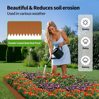 Metal Landscape Edging Galvanized Steel Landscape Edging 40" L x 8" H with Black Powder Coating, Hammer-in Metal Border Separator Strips with 6 Clips Edge for Lawn Yard (20Ft)