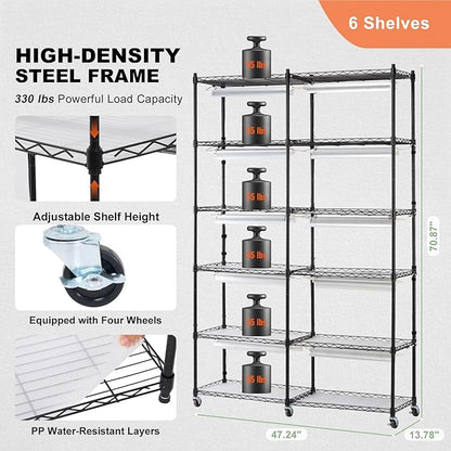VEVOR Plant Stand with Grow Light, 6-Tier Large Tall Plant Shelf with 3000K 200W Full Spectrum Grow Light, Indoor Grow Light Shelf with Timer and Wheel for Seed Starting 47.2" L x 13.8" W x 70.8" H