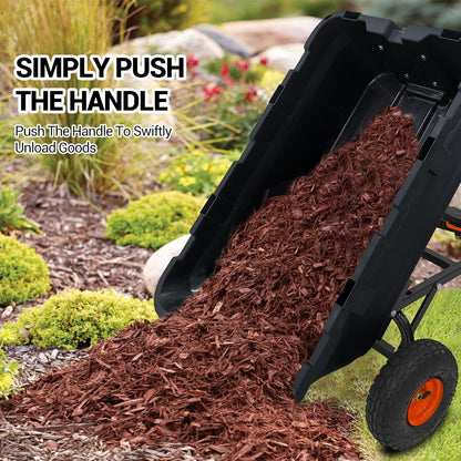 Garvee 800 LBS Poly Garden Dump Cart, Heavy-Duty Wheelbarrow with 10 in Tires, 180° Rotating Handle, Steel Frame and Quick Release System Garden Dump Cart for Soil Plants Gardening Tools Wood