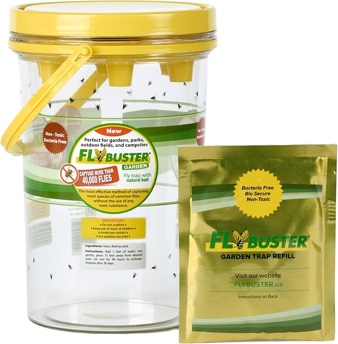 Fly Trap | Outdoor Device for Catching Flies | 2-Liter Garden Size | Comes with One Flytrap and 1 Bait Packet | 40,000 Fly Capacity | Non-Toxic | Child & Pet Safe