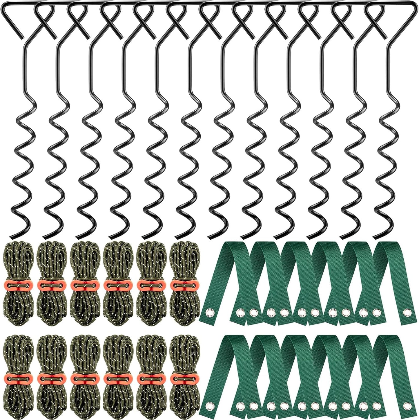 Sintuff 12 Set Tree Stakes and Supports Kit for Anti Hurricane Leaning Trees Straightening Heavy Duty 15. 75" Spiral Tree Stake with 13. 12 ft Ropes and 15. 75'' Support Straps (Army Green)