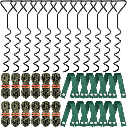 Sintuff 12 Set Tree Stakes and Supports Kit for Anti Hurricane Leaning Trees Straightening Heavy Duty 15. 75" Spiral Tree Stake with 13. 12 ft Ropes and 15. 75'' Support Straps (Army Green)