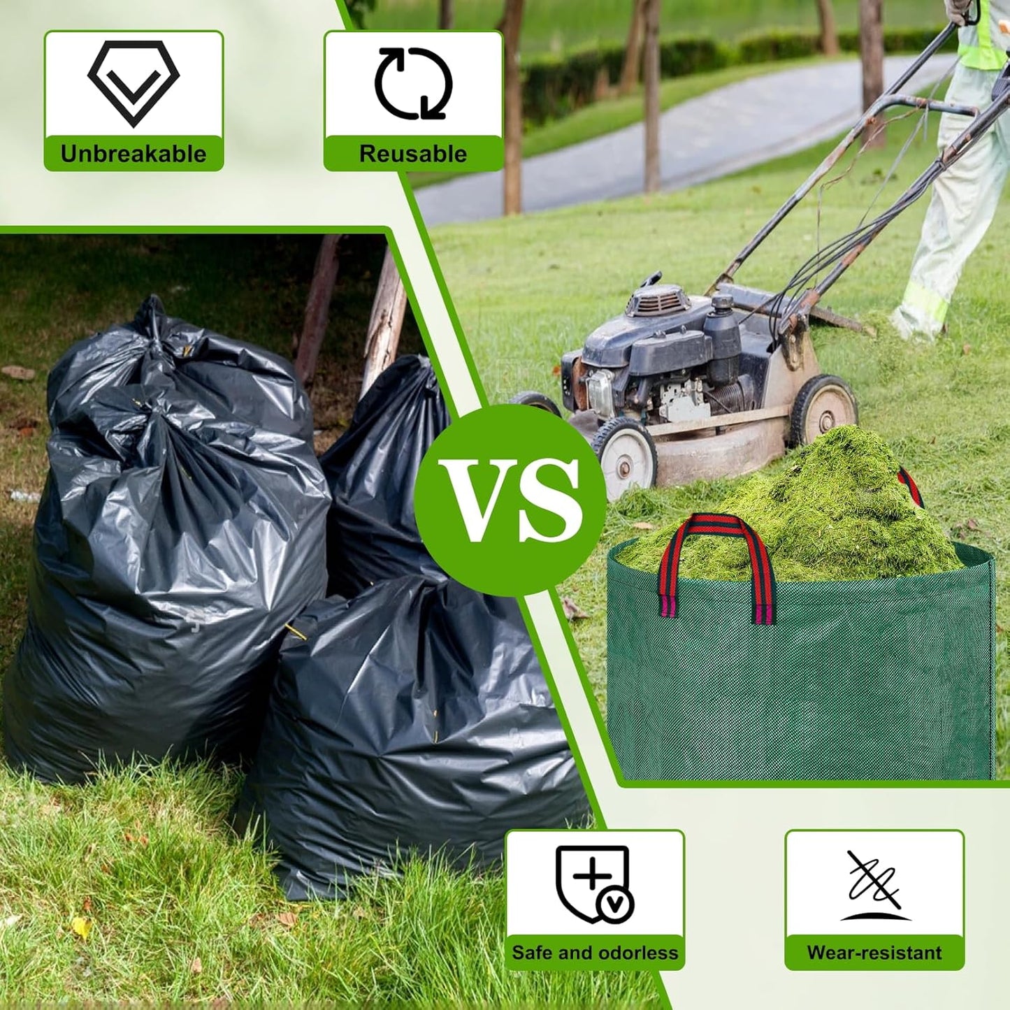 Reusable Yard Waste Bags, 72 Gallons Leaf Bags with Reinforced Handles,Heavy Duty Garden Waste Bag,Collapsible Trash Bag for Lawn Debris Leaves Grass Clippings(3 Packs)