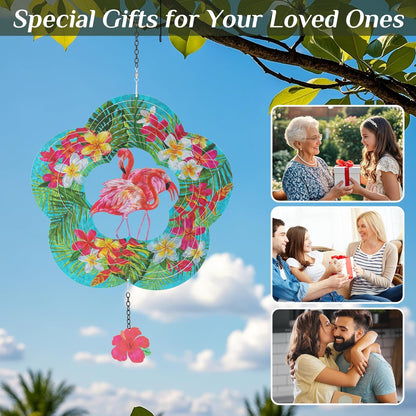Flamingo Hanging Wind Spinners - Flamingo Gifts for Mom Women Grandma, Metal 12-Inch 3D Laser Cut Art Outdoor Kinetic Wind Spinner Clearance for Yard Patio Garden/Indoor Decor
