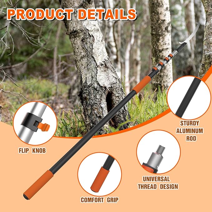 20FT Reach Pole Saw for Tree Trimming, Telescoping Tree Pruner Extendable with 3-12FT Extension Pole, Manual Saw for Yard, Garden, Patios