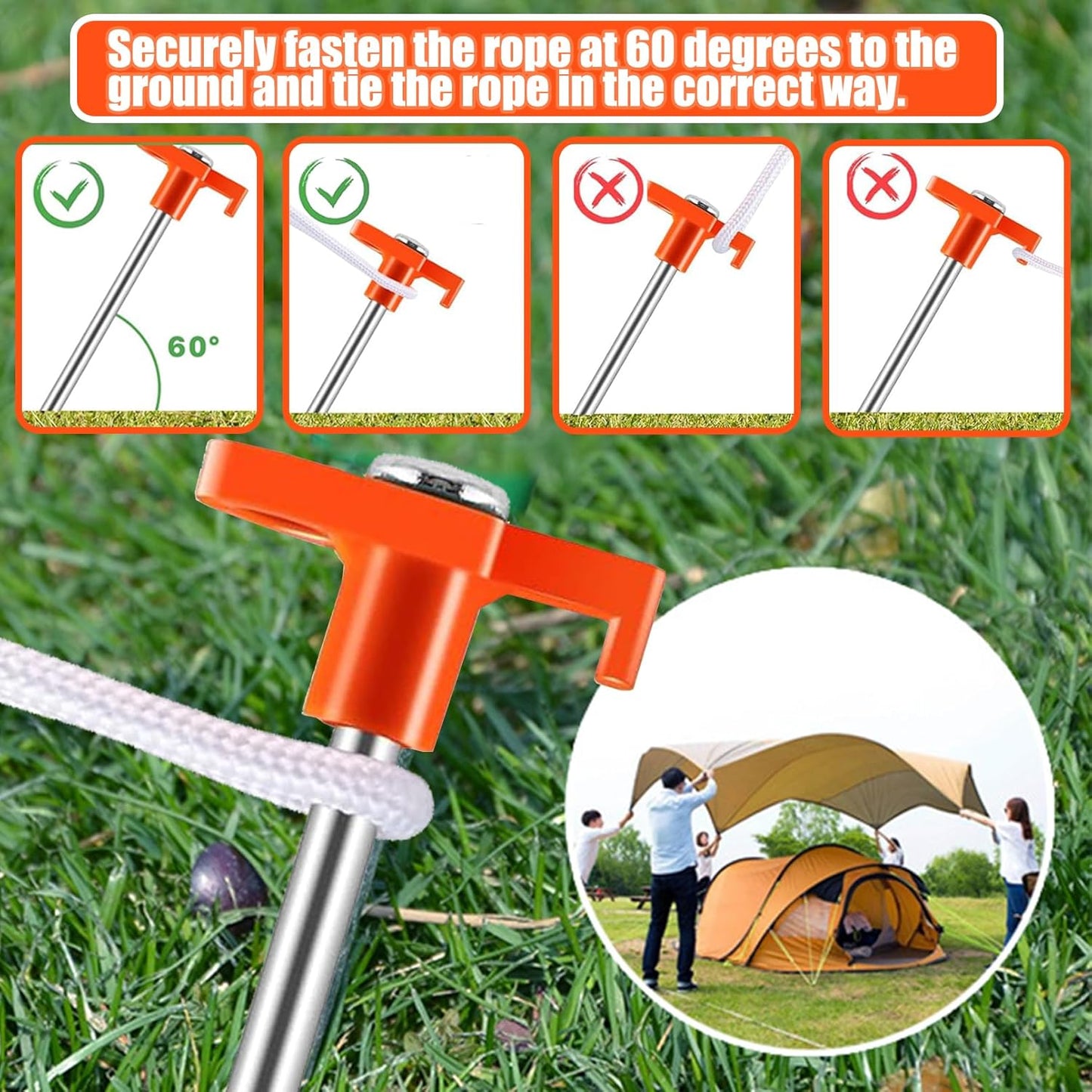 smillixin 23 Pack Tent Stakes Heavy Duty,10 Inch Non-Rust Metal Tent Pegs Camping Stakes,Ground Stakes Tent Spikes for Camping,Garden,Hiking,Grassland,with 1 Pcs Hooked Head & 2 Pcs 10FT Ropes