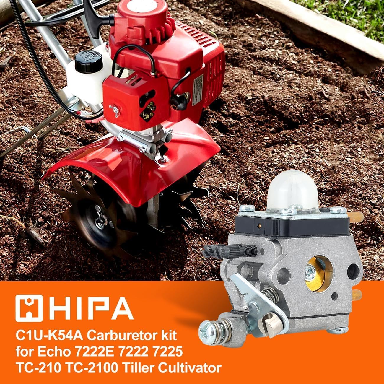 Hipa C1U-K54A Carburetor for Mantis Tiller 7225 7222M 7222 7222E 7230 7920 2-Cycle Cultivator Echo HC1500 HC-1500 TC-210 TC210 Tiller