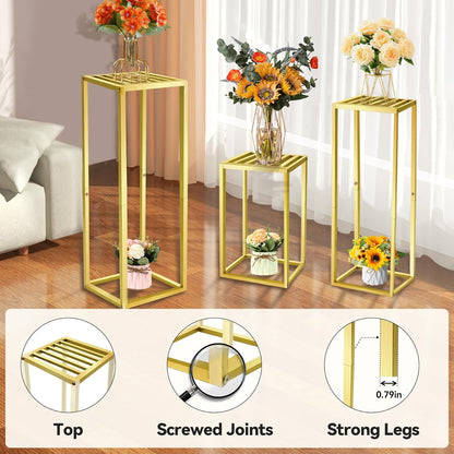 Cylinder Pedestal Stands for Party & Plant,3pcs Square Gold Metal Wedding Flower Display Stand for Centerpieces,15.7/23.6/31.5 inch Tall