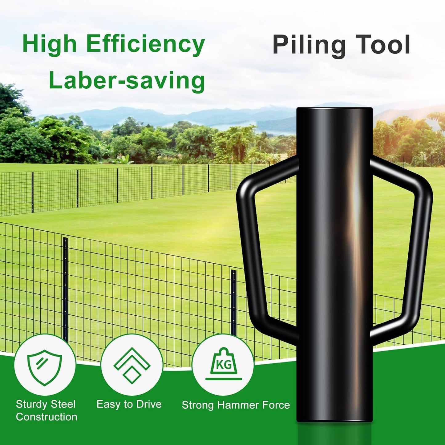 Fence Post Driver with Handle,17LB Hand Post Pounder,3.7 inches Inner Dia. Pole Rammer, Farm Wire Fencing for T Post, U-Channel Sign and Wooden Post, Black