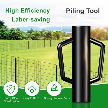 Fence Post Driver with Handle,17LB Hand Post Pounder,3.7 inches Inner Dia. Pole Rammer, Farm Wire Fencing for T Post, U-Channel Sign and Wooden Post, Black