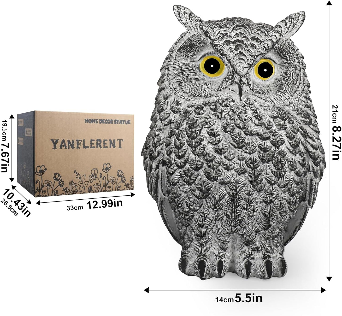 Realistic Owl Statue for Indoor & Outdoor Decoration, Effective Birds Deterrent for Garden, Patio, Yard, and Fake Owl Home Decor, Suitable for Outside Decor (Gray)