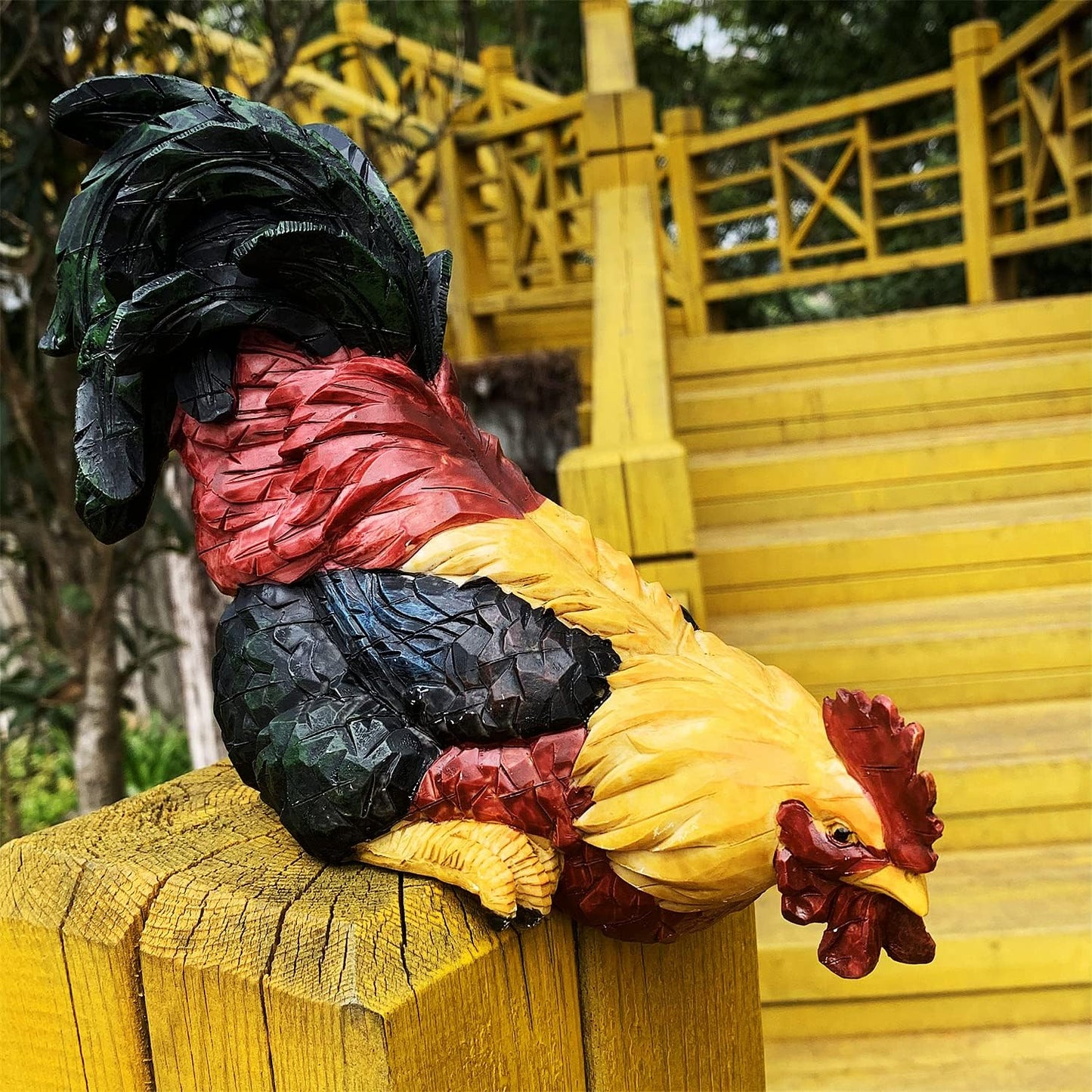 Garden Statues Cock Art Decoration Rooster Figurine for Yard, Chicken Sculpture Ornaments (Red)
