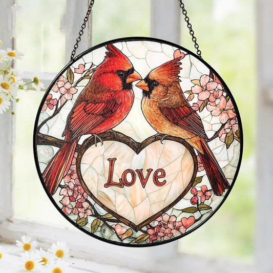 Cardinal Suncatcher Stained Glass Window Hanging Decor, for Couples, Birthday for Women Bird