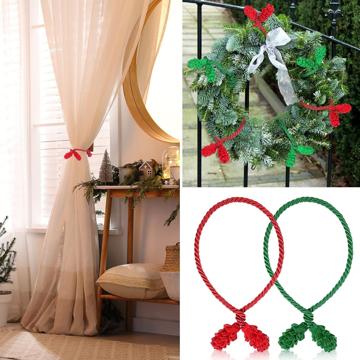 Shappy 12 Pieces Christmas Garland Banister Ties Christmas Decorative Reusable and Flexible Twist Ties for Garland, Banister Home Decoration (Red,Green)