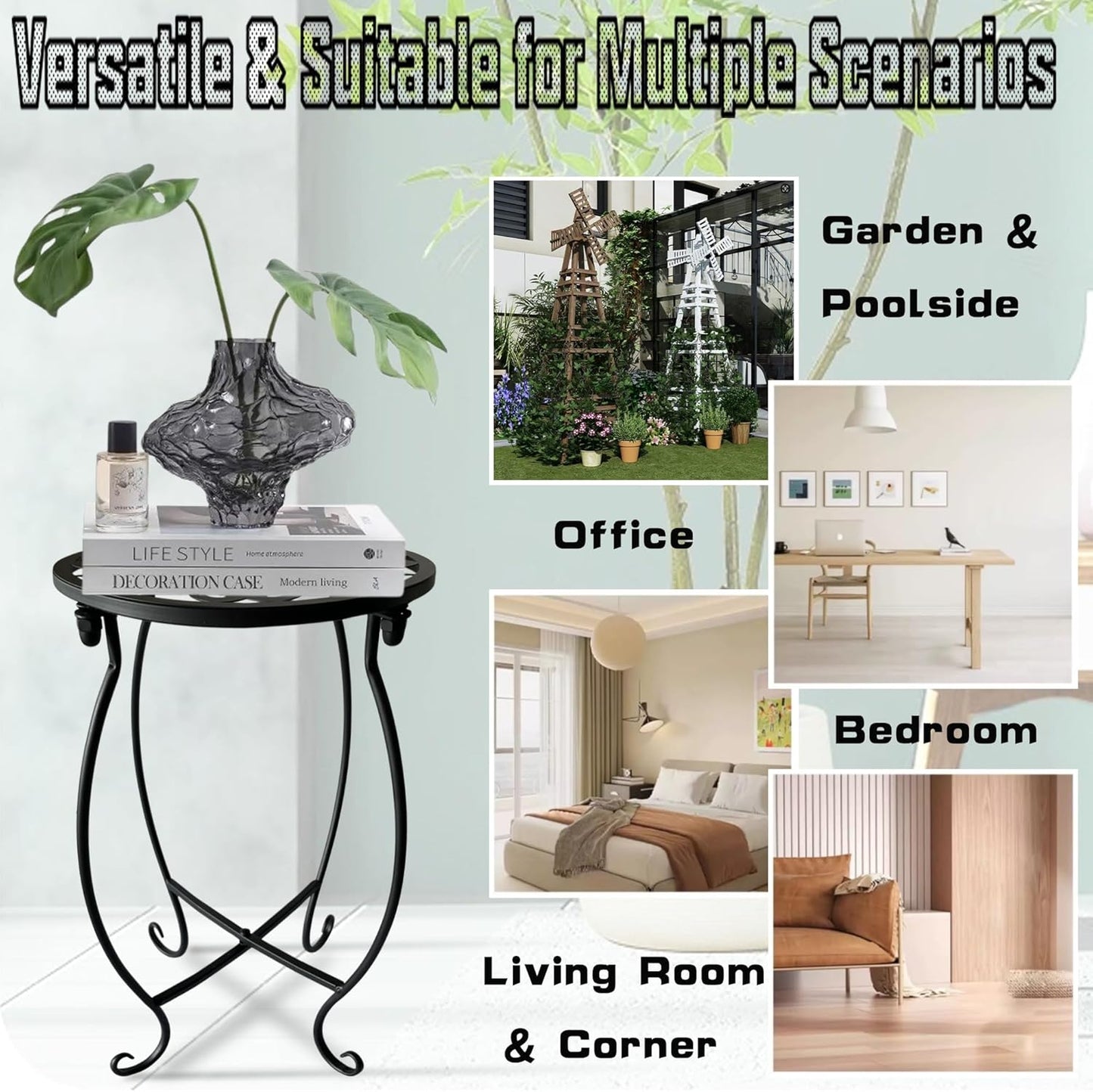 Plant Stand Indoor Outdoor, Metal Plant Stand for Indoor Plants Iron Art Flower Pot Holder Stand Decoration Shelf Racks for Single Planter Use in Garden Patio Corner 2 Pack