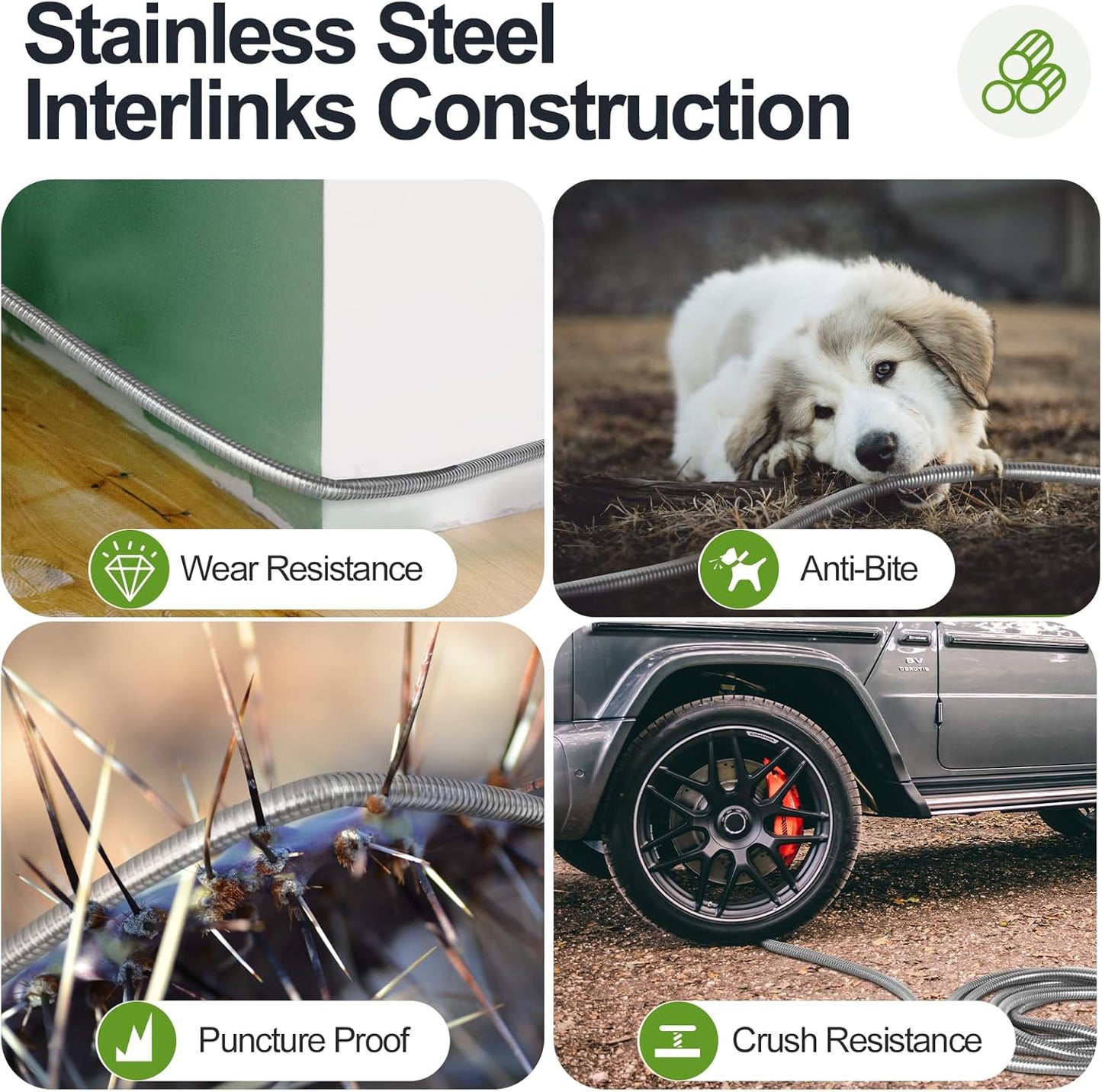 Garden Hose Metal 100 ft, Stainless Steel Water Hose with Upgrage Aluminum Nozzles, Flexible | Heavy Duty | Lightweight | No Kink | Anti-Bite Hose for Yard,RV Park, Outdoor Watering
