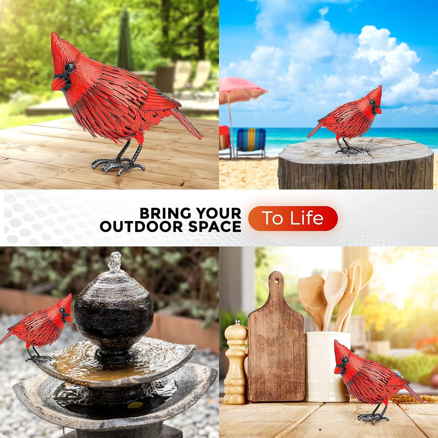 Cardinal Statue Metal Bird Garden Decor - Metal Yard Art - Outdoor Sculptures & Statues - Large Red Bird - Ornaments for Patio Balcony - Sympathy Gift