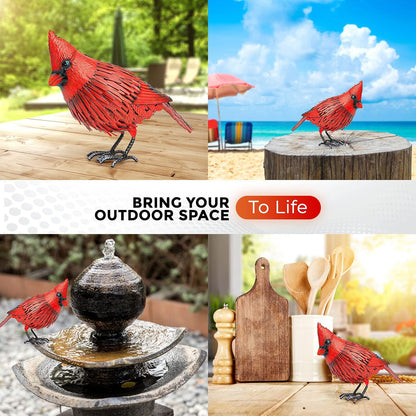 Cardinal Statue Metal Bird Garden Decor - Metal Yard Art - Outdoor Sculptures & Statues - Large Red Bird - Ornaments for Patio Balcony - Sympathy Gift