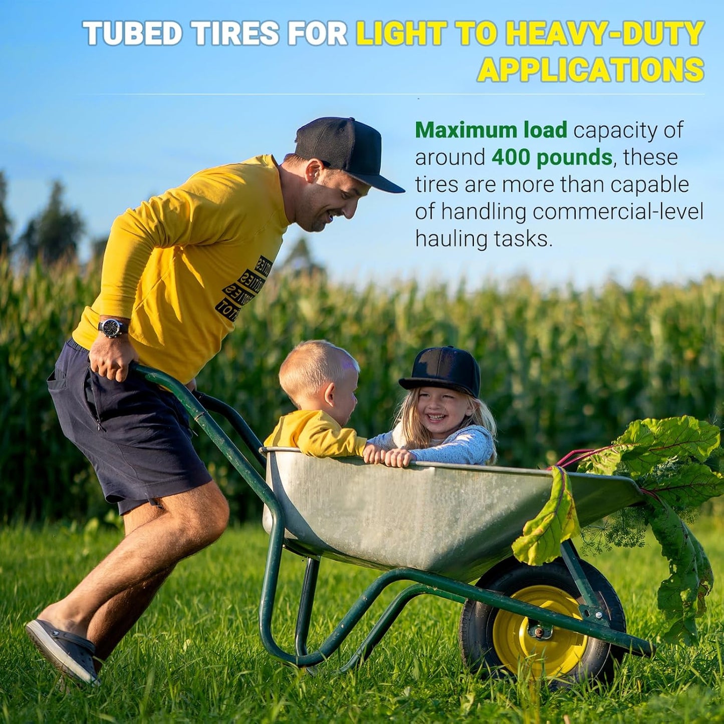 AR-PRO (2-PACK) 4.80/4.00-8" Tire and Wheel, 16" Pneumatic Tire Wheels with 3/4" Bearings and 3" Centered Hub for Wheelbarrow, Hand Truck, Garden Carts, Yard Wagon Dump Cart (Extra 5/8" Bearings)