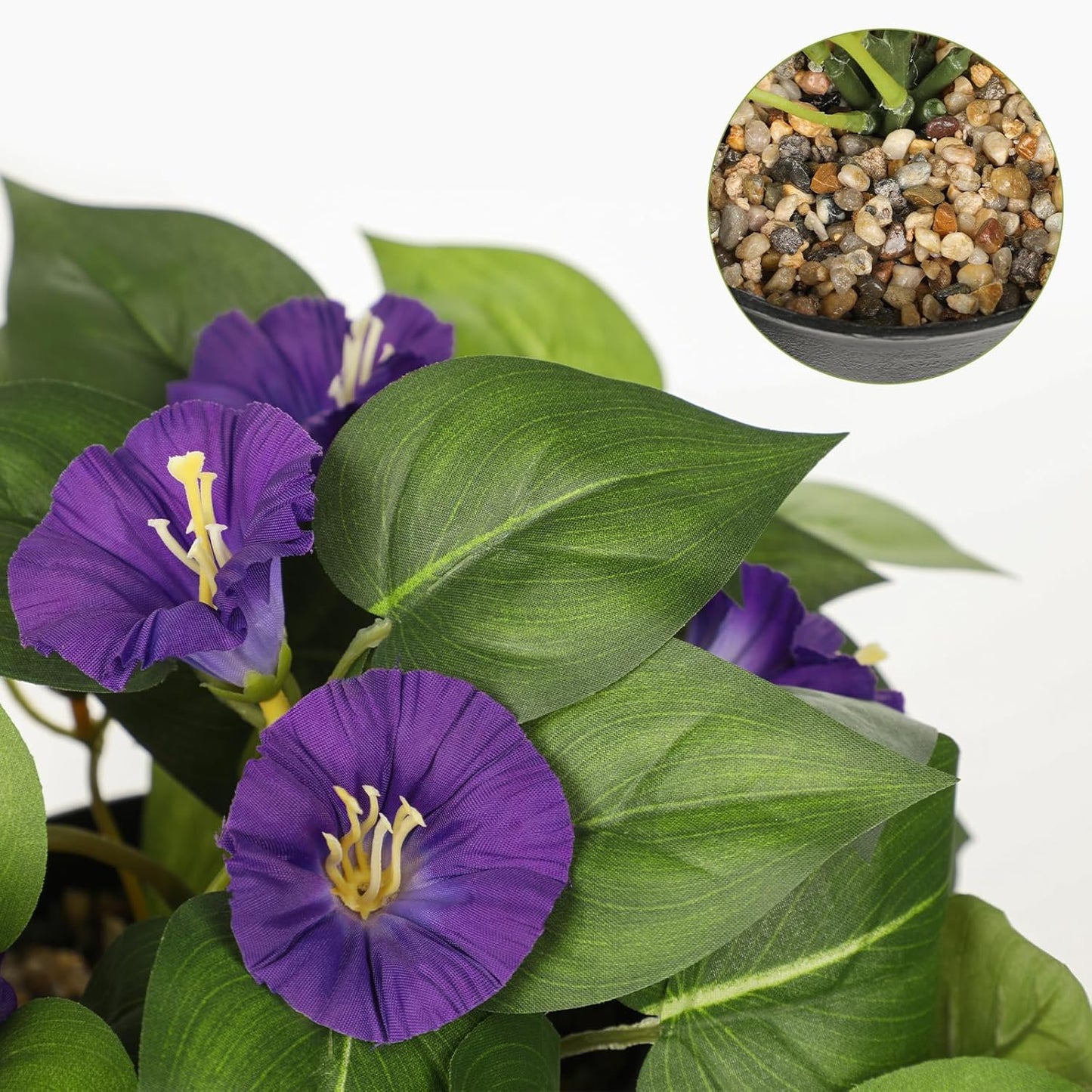 Briful Artificial Hanging Flowers in Pot 25.6" Faux Silk Morning Glory Flower Vine with Cascading Greenery Fake Hanging Plants for Home Office Bathroom Table Shelf Decor(Purple)