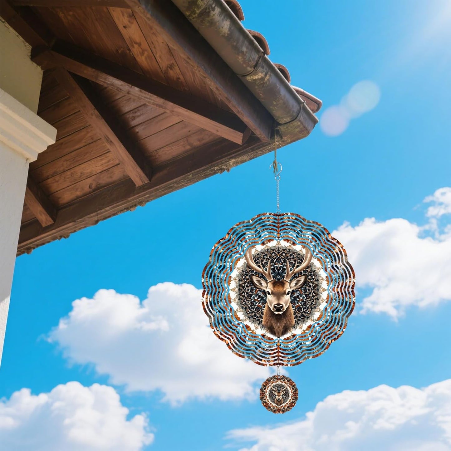 Wind Spinners Outdoor, Brown Retro Elk Deer 3D Stainless Steel Wind Sculpture Spinner for Garden Outside Hanging Decor Mother's Day Christmas Birthday Gifts for Women Men Mom Nana 7.8 in