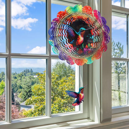 Hummingbird Wind Spinners Outdoor - Hummingbird 3D Metal Yard Wind Spinner Hanging Lawn Christmas Decor for Yard and Garden Kinetic Art Ornament Gifts, (12 X 12 Inches)