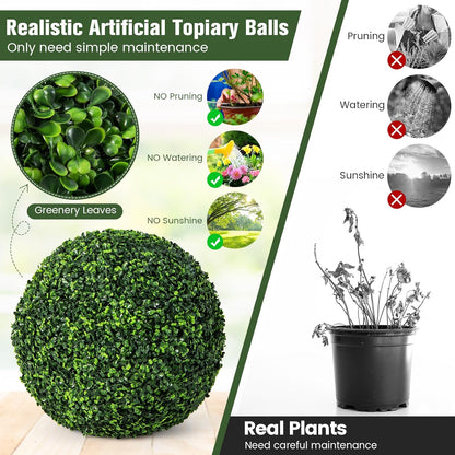 Goplus 2 PCS 19 Inch Artificial Plant Topiary Ball, Round Faux Boxwood Balls Outdoor, Garden Spheres Decorative for Front Door, Porch, Backyard, Balcony, Patio, Wedding and Home Décor
