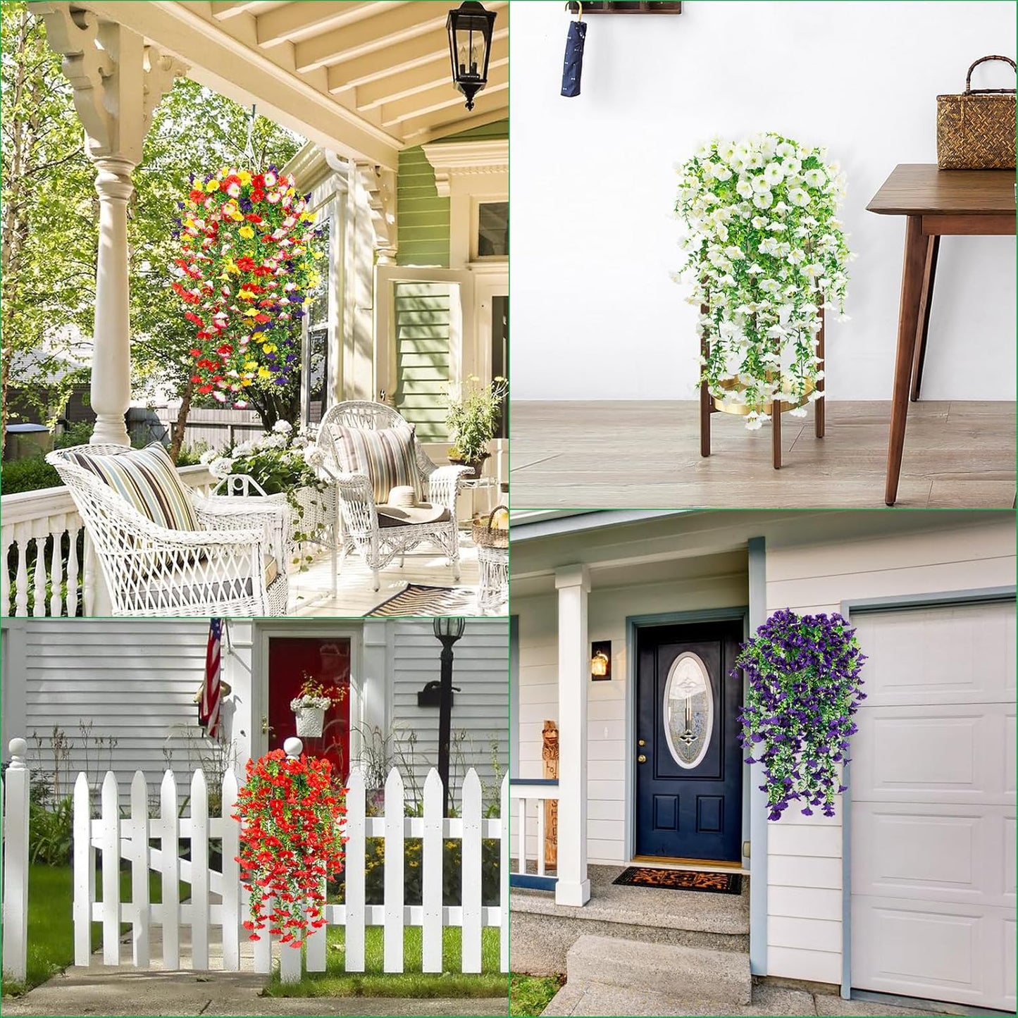 4 Pack Artificial Faux Hanging Flowers Plant for Outdoor, Fake Silk Morning Glory with Eucalyptus UV Resistant Realistic Trailing Vine for Wall Home Porch Patio Balcony Yard Indoor Decor, Mix Color