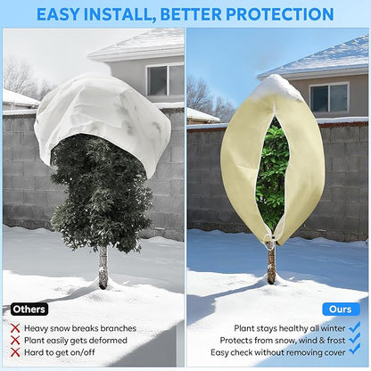 MIXC Plant Covers Freeze Protection, 47.2''×70.8'' Winter Cold Weather Frost Blankets Shrub Jacket with Drawstring Reusable Frost Protection Cloth for Outdoor Plants Fruit Tree Potted (4 Pack)