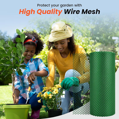 16IN x 50FT Plastic Chicken Wire Mesh, Chicken Wire for Floral Arrangements, Chicken Wire Mesh for Crafts with 100 Pcs Zip Ties, Mesh Fence for Dogs, Deers, Poultry