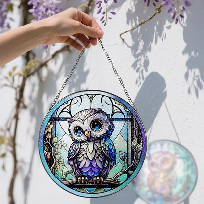 8 Inch Stained Glass Suncatcher Ornament, DOUHASU Owl Sun Catchers Indoor Window, Stained Glass Window Hanging, Home Decor, Owl Lovers Gifts for Women, Men, Friend, Relative