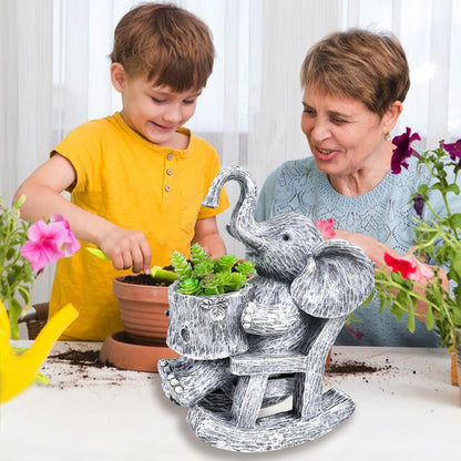 Succulent Pots Indoor Elephant Gifts for Women for Plant Lovers Cute Outdoor Plant Pots Outdoor Garden Animal Decor Elephant Sit Chair Statue with Drainage Hole